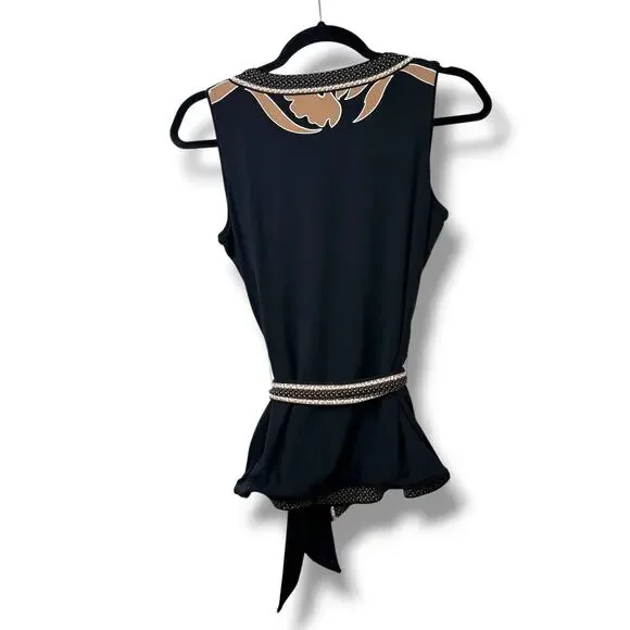 NEW White House Black Market WHBM Medallion Jersey Reversible Belted Blouse - Picture 4 of 8